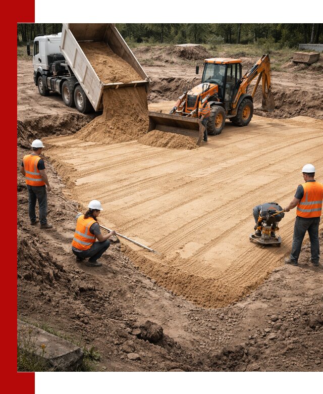 Устройство песчаной подушки для фундаментов и дорог в Острогожске